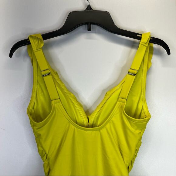 DKNY Ruffle Plunge Underwire Tummy Control One Piece swimsuit yellow - S - Picture 8 of 12